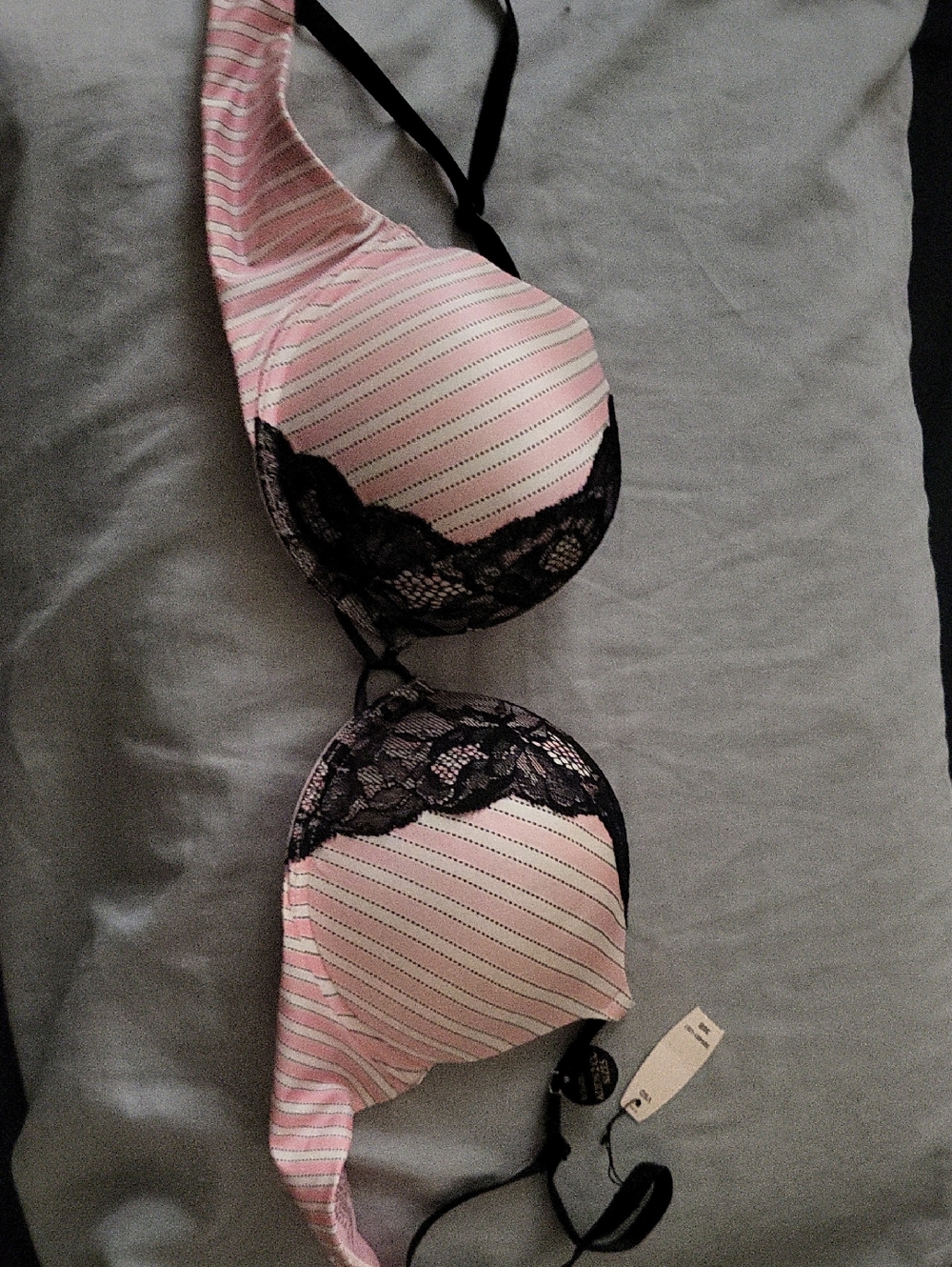 Victoria's Secret Pink and Black Striped Lace Bra